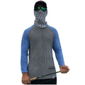 Long Sleeve Bamboo Fishing Shirt Baseball Design Gray and Blue