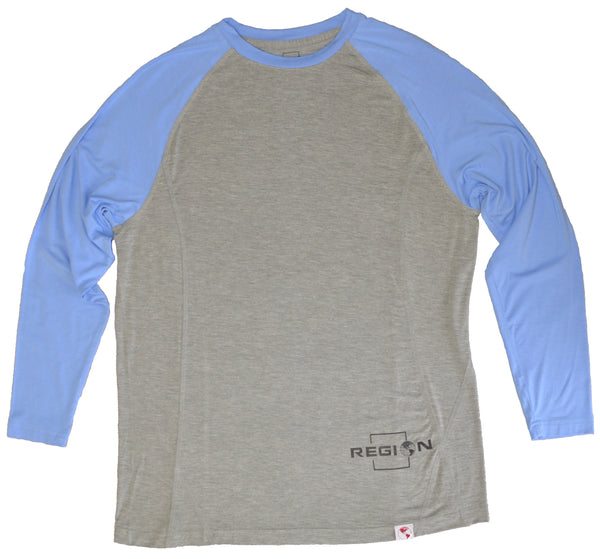 Long Sleeve Bamboo Fishing Shirt Baseball Design Gray and Blue