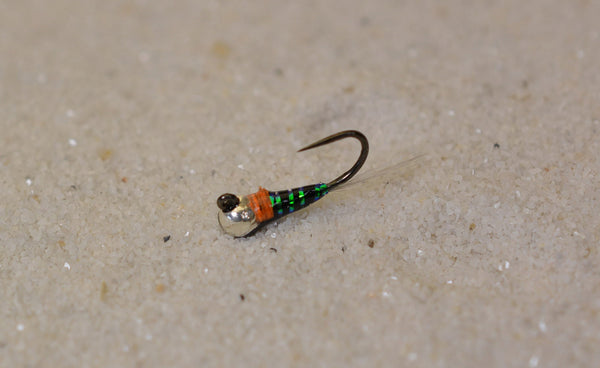 Pearl Green & Orange Epoxy Perdigon Jig Fly